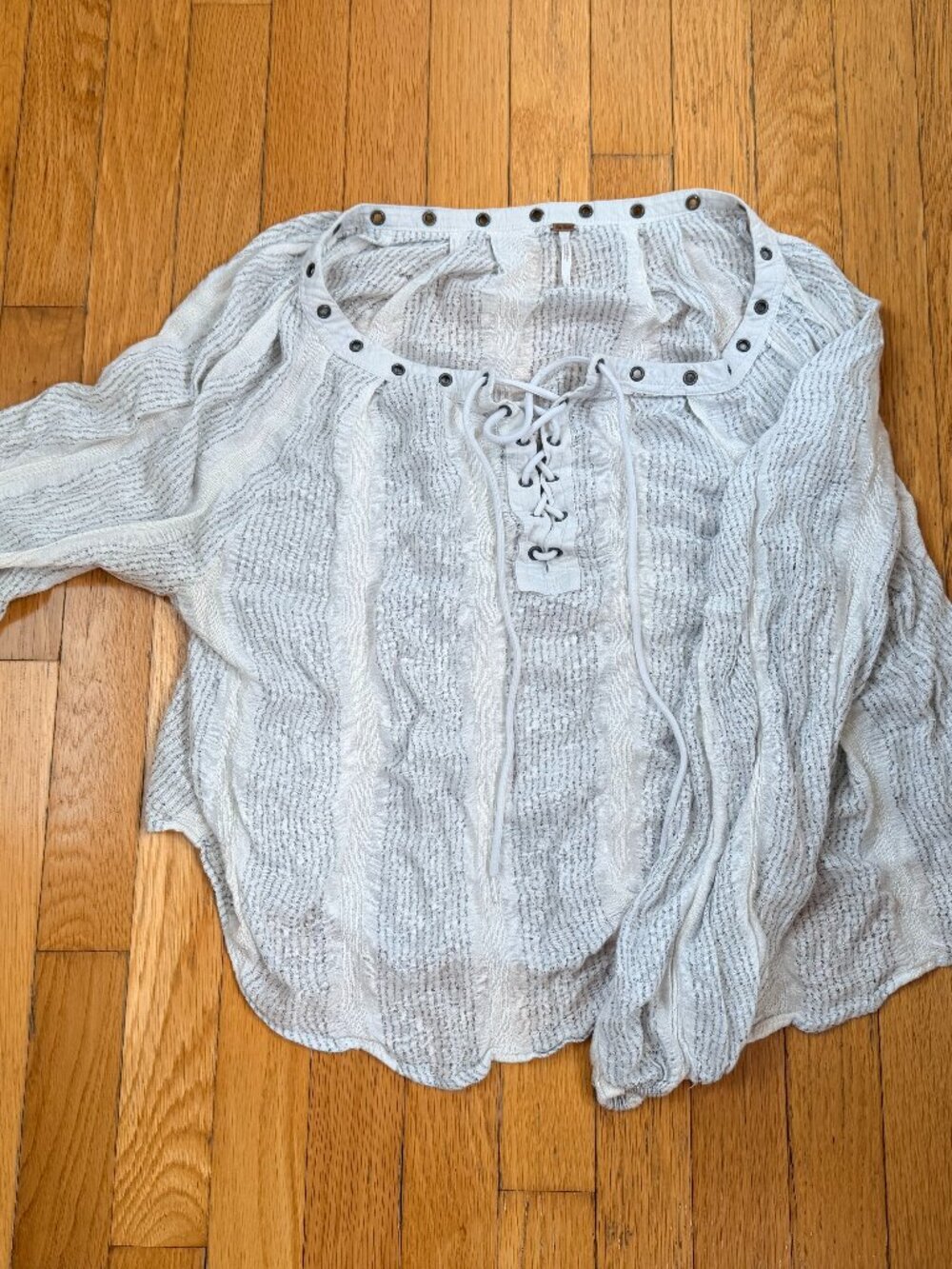 Anthropologie Maeve Lace-Up Peasant Top | Metallic Gauze Boho Blouse | Size M